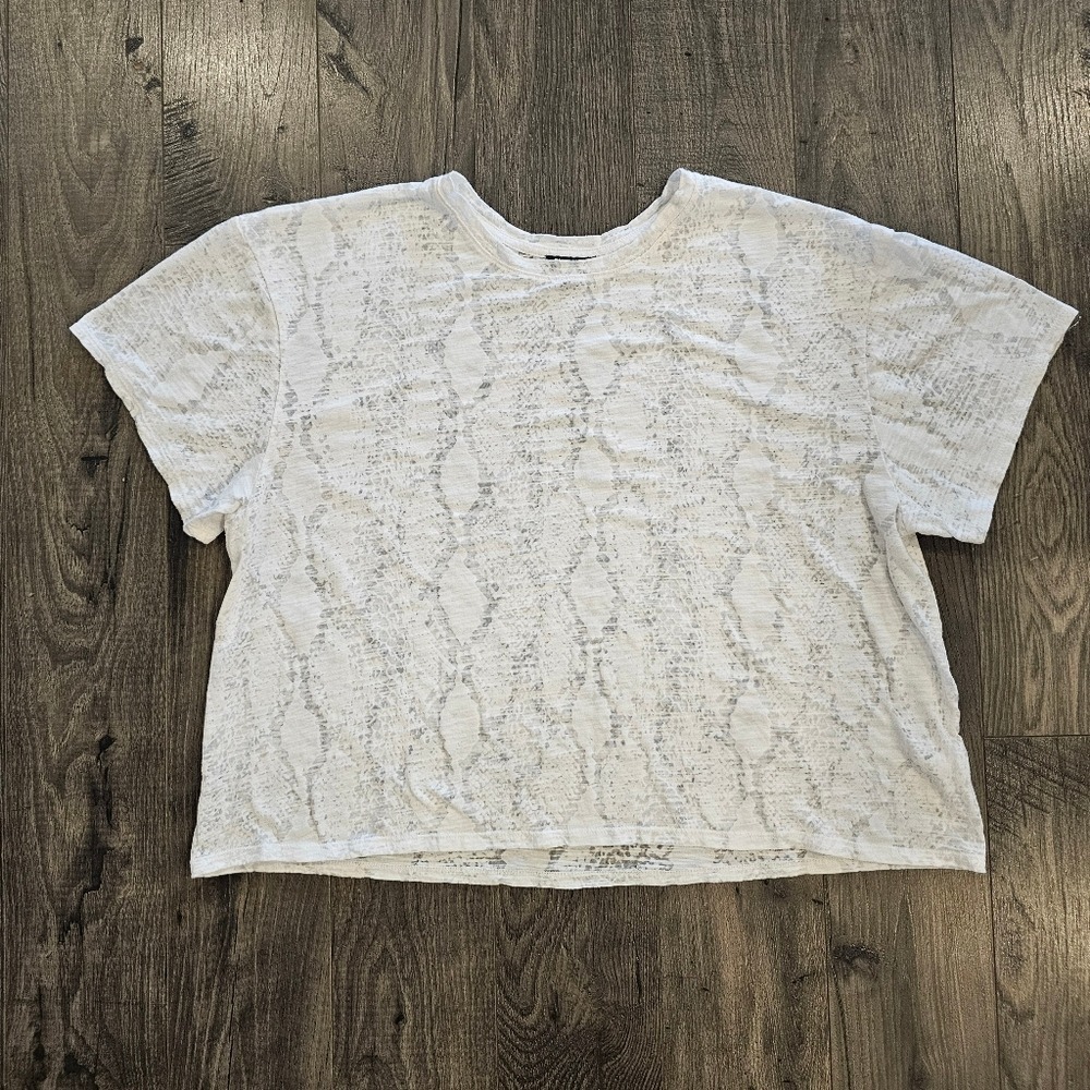 sz XL Express White Boxy Short Sleeve Sheer Snakeskin Print Tee Summer Spring